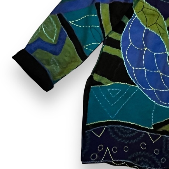 Vintage Chicos Boho Jacket Silk Rayon Art to Wear Appliqué Long size 2/US Large - Picture 5 of 8